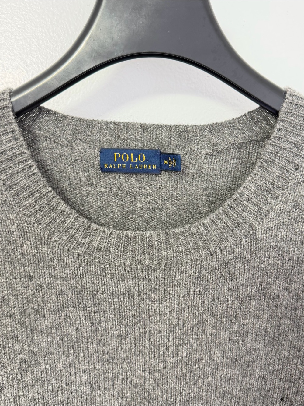 Polo Ralph Lauren Grey Dress Merino Wool Cashmere Leather Elbows Size M Flaw - Picture 3 of 11